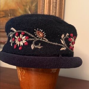 Embroidered Black Wool Hat